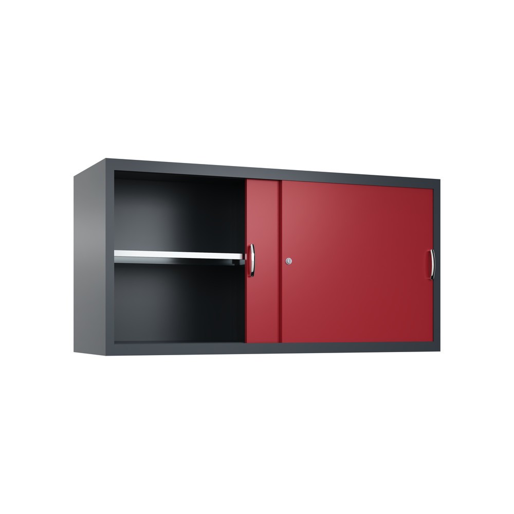 Productafbeelding nr. 2: Opzetkast voor werkplaatsschuifdeurkast C+P, 2 legborden, hxbxd 790 x 1.600 x 500 mm, scheidingswand, antracietgrijs, robijnrood