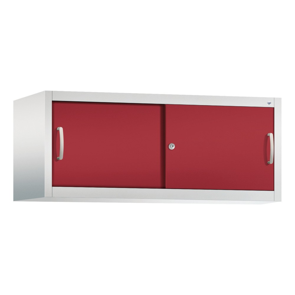Product afbeelding: Opzetkast voor werkplaatsschuifdeurkast C+P, hxbxd 500 x 1.200 x 500 mm, lichtgrijs, robijnrood