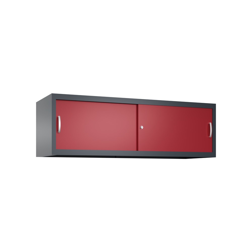 Productafbeelding nr. 1: Opzetkast voor werkplaatsschuifdeurkast C+P, hxbxd 500 x 1.600 x 500 mm, antracietgrijs, robijnrood