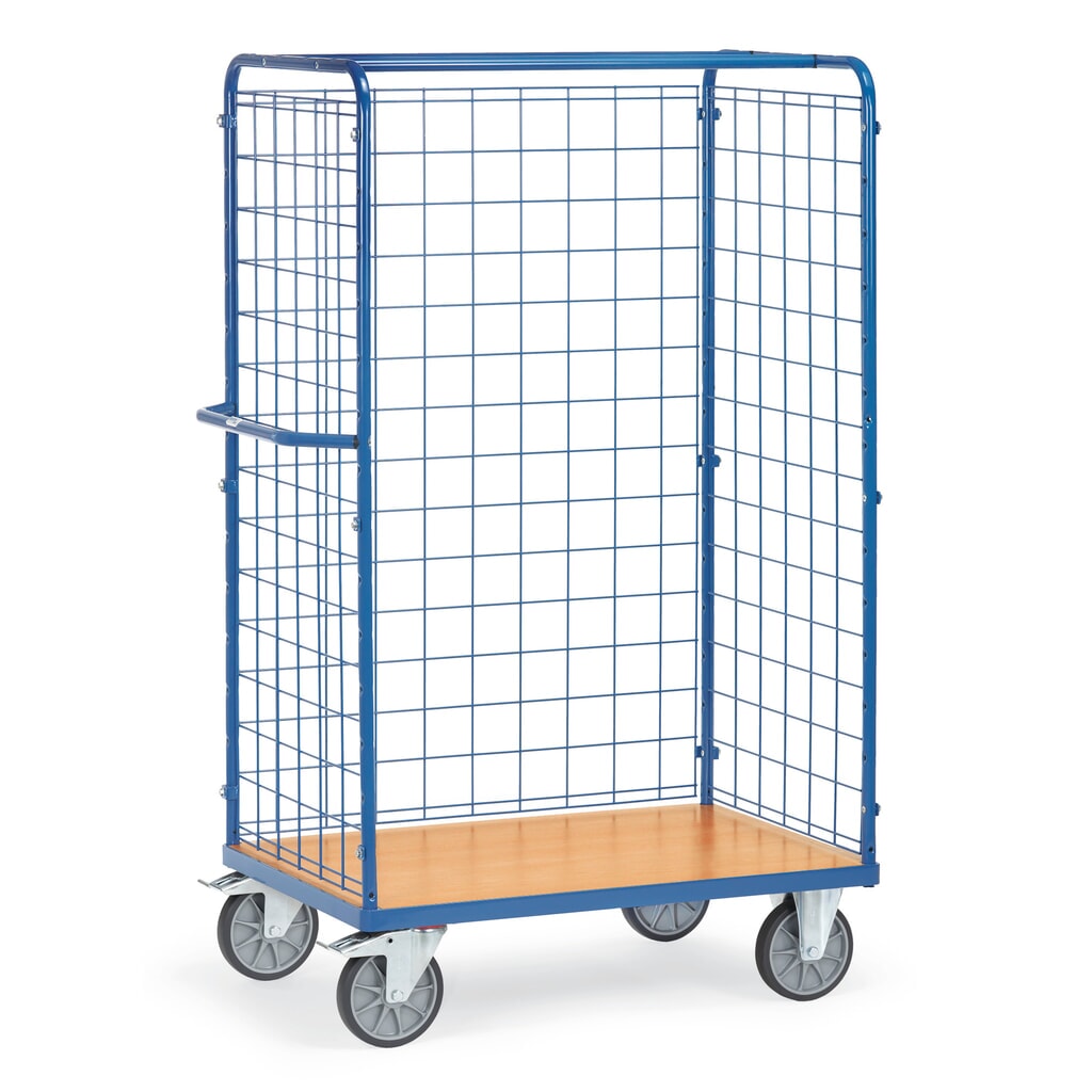 Product afbeelding: fetra® pakketwagen, 3-zijdig met gaaswand, laadvlak BxD 1.000 x 600 mm, hoogte 1.800 mm