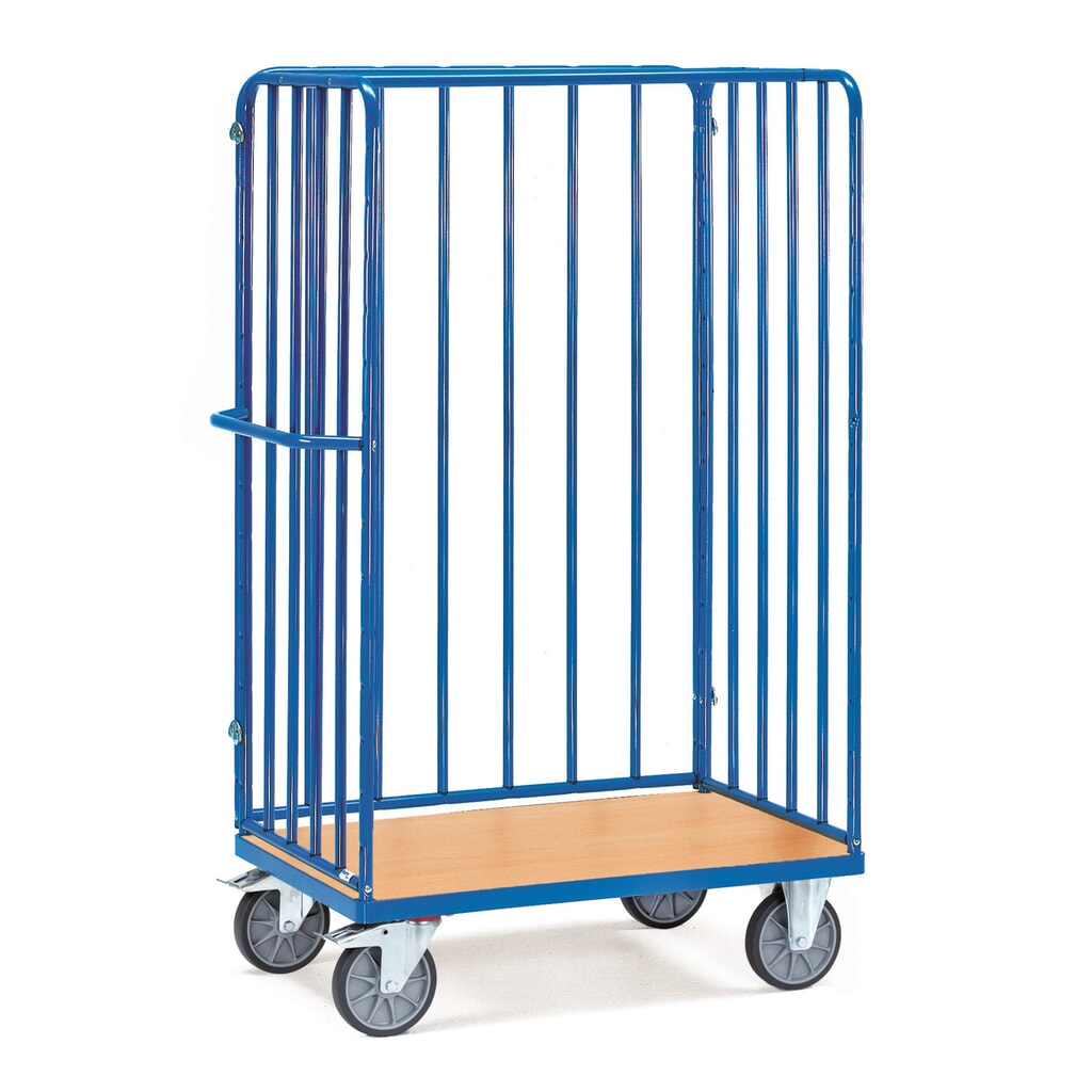 Product afbeelding: Pakketwagen fetra®, 3 wanden met stijlen, laadvlak bxd 1.000 x 600 mm, hoogte 1.800 mm
