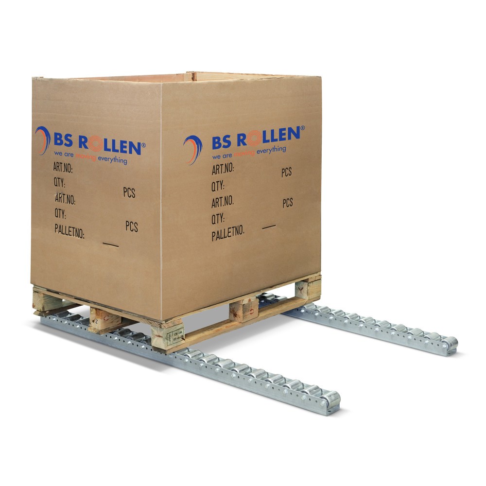 Product afbeelding: Pallet-rollenrail, staal, lengtetransport verdeling 104-208 mm, dwarstransport verdeling 130 mm
