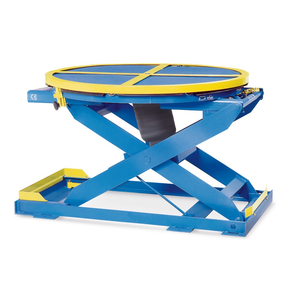 Product afbeelding: Palletpositioneerder geschaard op perslucht met draaiplatform, draagvermogen 1.400 kg, Ø 1.092 mm