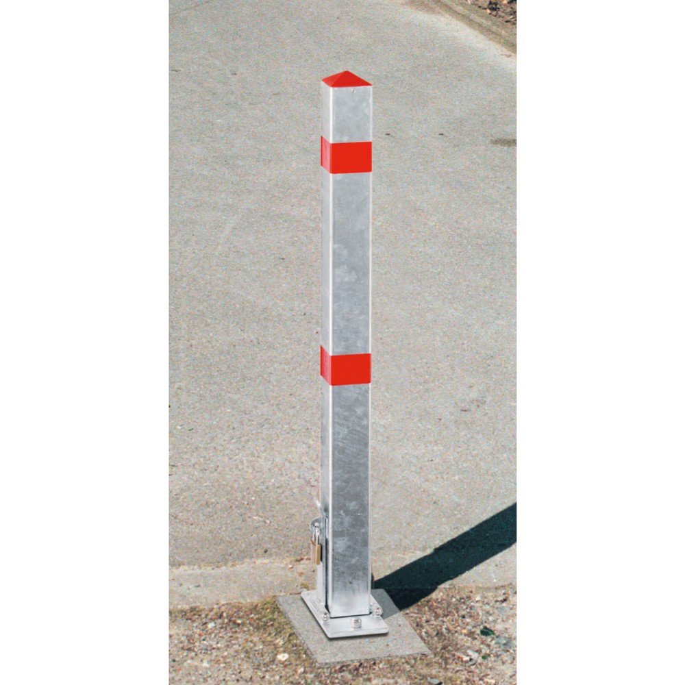 Product afbeelding: Parkeerpaal, neerklapbaar, vierkant 70 x 70 mm voor keilboutbevestiging, rood