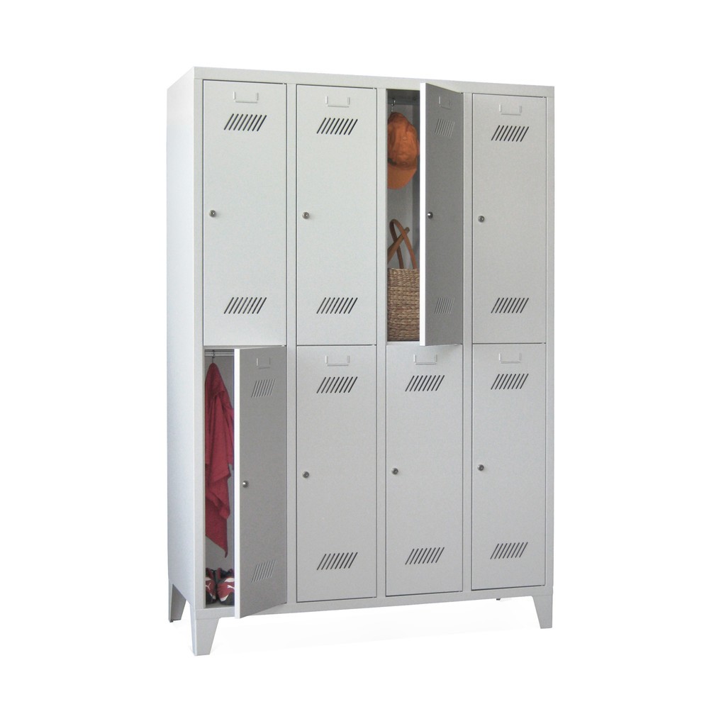 Garderobekast PAVOY met poten + cilinderslot, met 2 etages, 8 vakken, hxbxd 1.850 x 1.230 x 500 mm