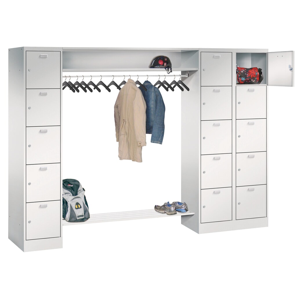 PAVOY lockerkast, 1 x 5 vakken + 1 x 10 vakken, cilinderslot, hxbxd 1.950 x 2.550 x 500 mm, vakbreedte 400 mm Product afbeelding: PAVOY lockerkast, 1 x 5 vakken + 1 x 10 vakken, cilinderslot, hxbxd 1.950 x 2.550 x 500 mm, vakbreedte 400 mm