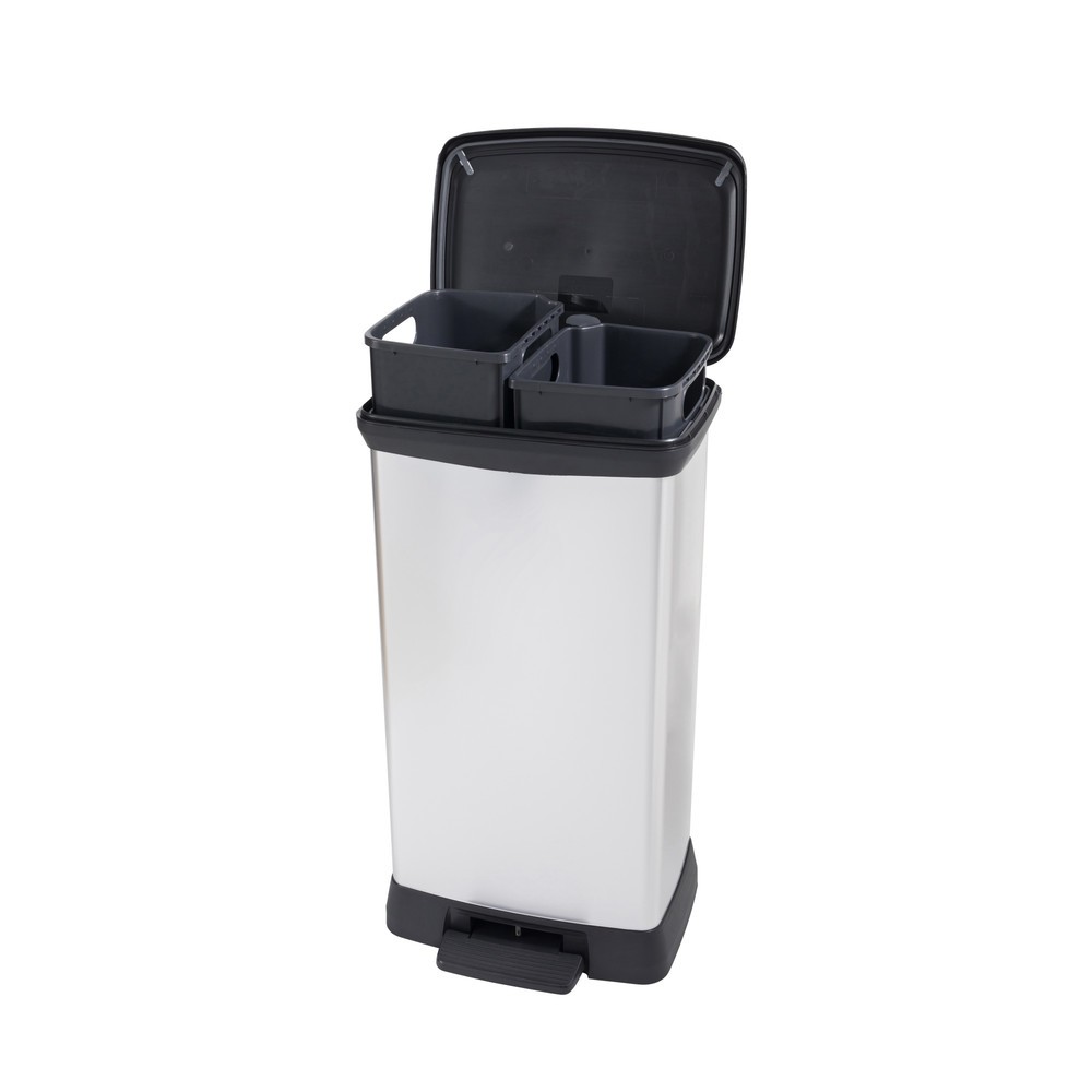 Productafbeelding nr. 3: Pedaalafvalbak DECOBIN Duo, rechthoekig, 2x23 liter, zilver / zwart