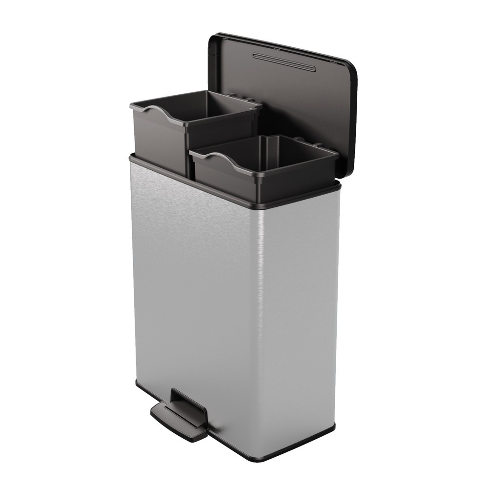 Productafbeelding nr. 2: Pedaalafvalbak DECOBIN Duo, rechthoekig, 2x26 liter, zilver / zwart