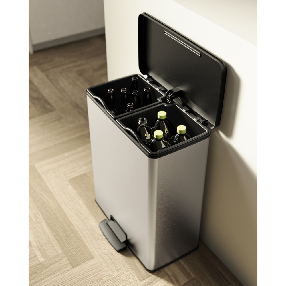 Productafbeelding nr. 9: Pedaalafvalbak DECOBIN Duo, rechthoekig, 2x26 liter, zilver / zwart