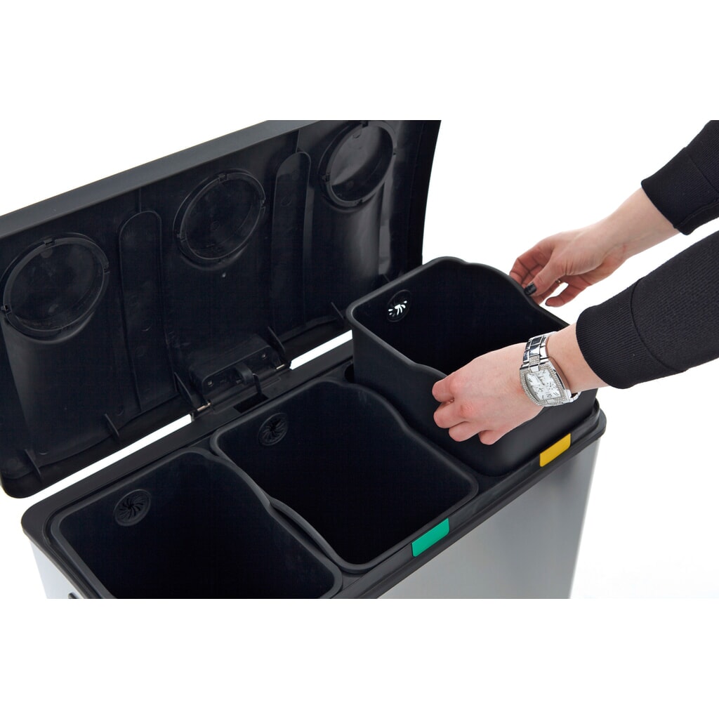 Pedaalafvalbak Rejoice Recycling, 3 x 12 l, roestvrij staal mat Productafbeelding nr. 5: Pedaalafvalbak Rejoice Recycling, 3 x 12 l, roestvrij staal mat