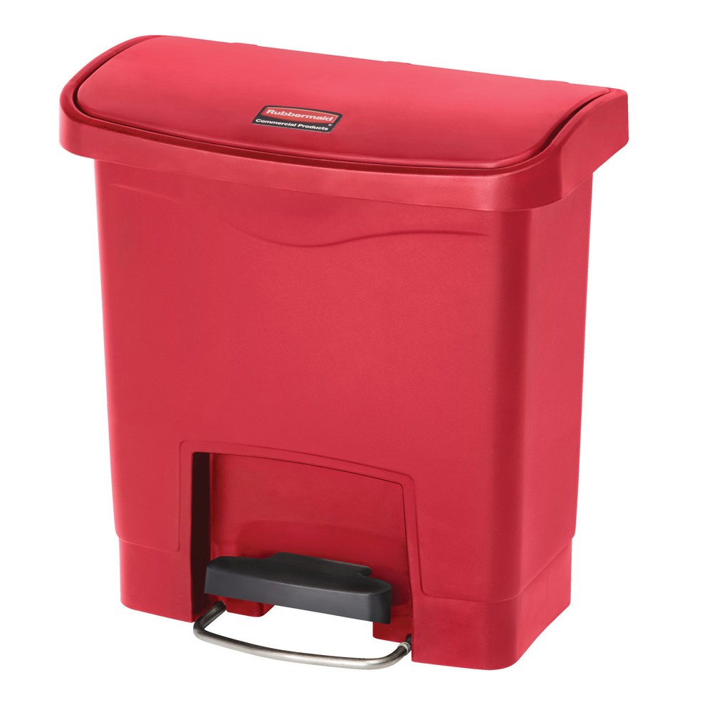 Product afbeelding: Pedaalafvalbak Rubbermaid Slim Jim® met pedaal aan brede zijde, kunststof, 15 l, rood