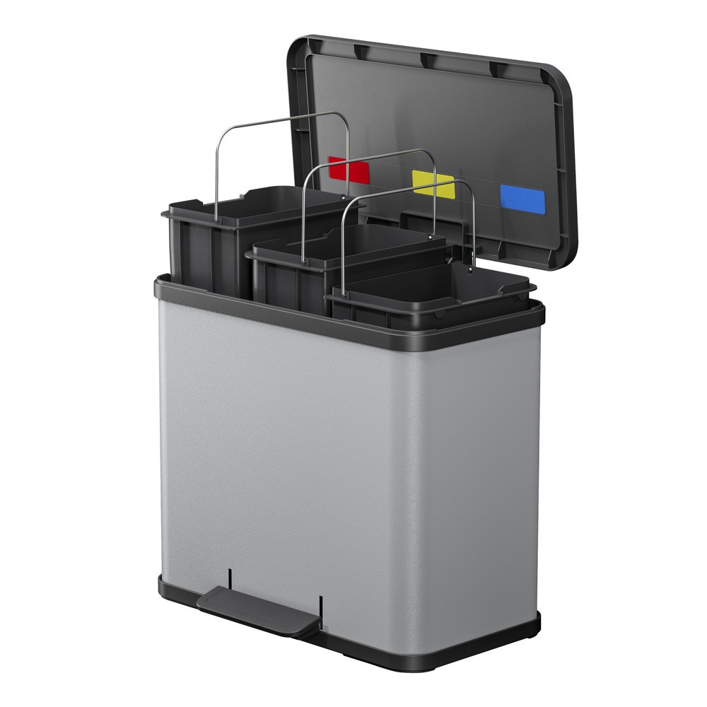 Productafbeelding nr. 3: Hailo pedaalafvalscheidingsbak Öko trio Plus L, 3x 9 liter, gedempt sluitmechanisme, lichtgrijs, mat