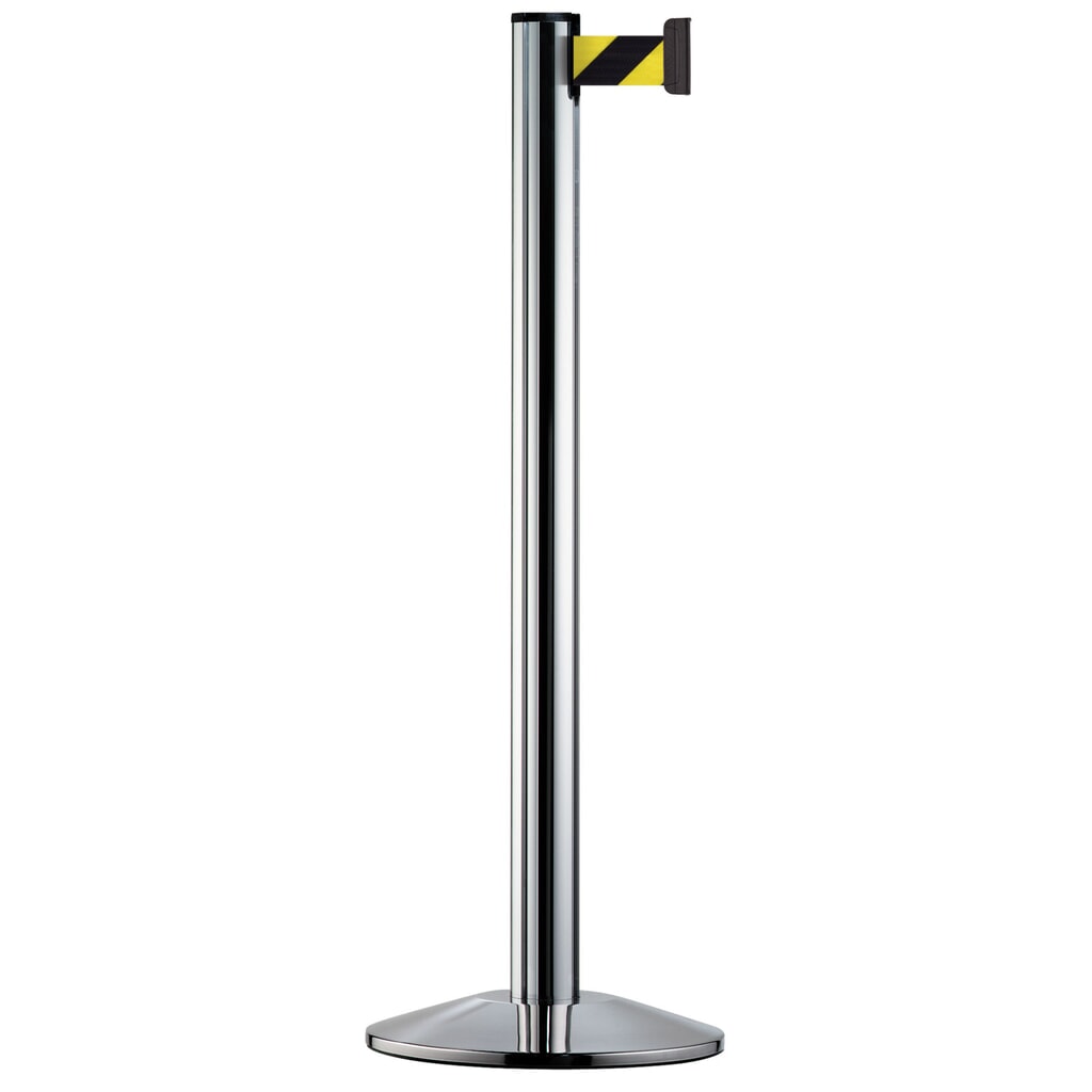 Personengeleidingssysteem Classic, staander verchroomd, zwart/geel diagonaal gestreept Product afbeelding: Personengeleidingssysteem Classic, staander verchroomd, zwart/geel diagonaal gestreept
