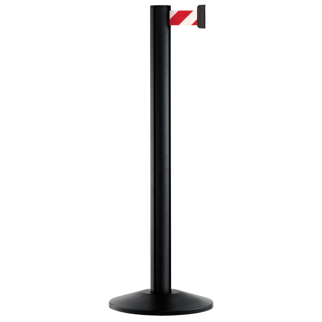 Product afbeelding: Personengeleidingssysteem Classic, staander zwart, rood/wit diagonaal gestreept