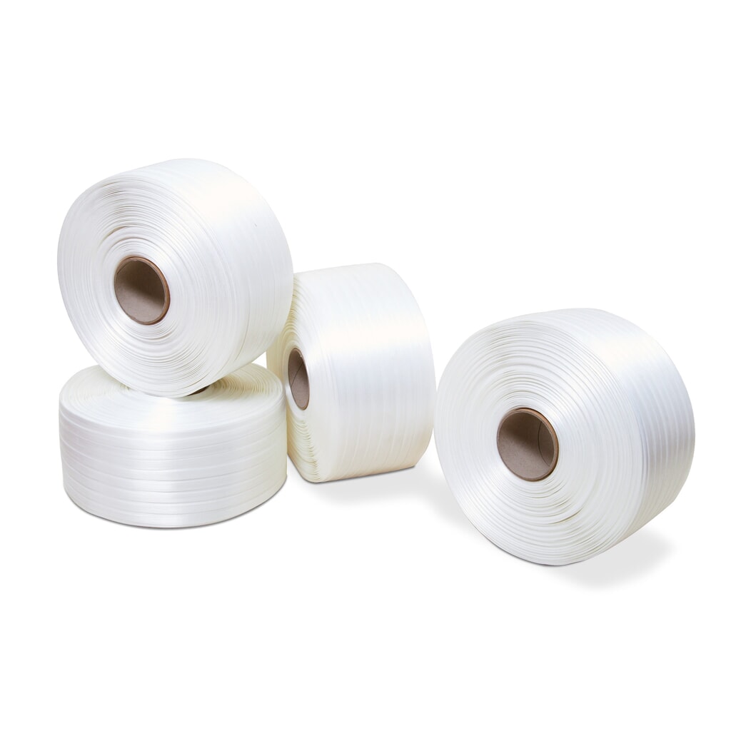 PET-omsnoeringsband, verlijmd, lengte 150 m, bandbreedte 30 mm Product afbeelding: PET-omsnoeringsband, verlijmd, lengte 150 m, bandbreedte 30 mm