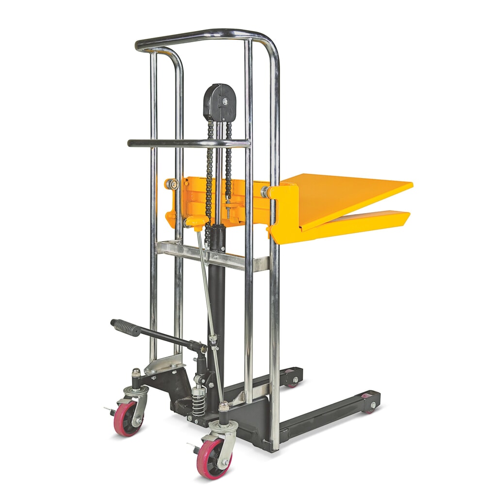 Plateaustapelaar, handmatig, hefbereik 85-850 mm, cap. 400 kg Product afbeelding: Plateaustapelaar, handmatig, hefbereik 85-850 mm, cap. 400 kg