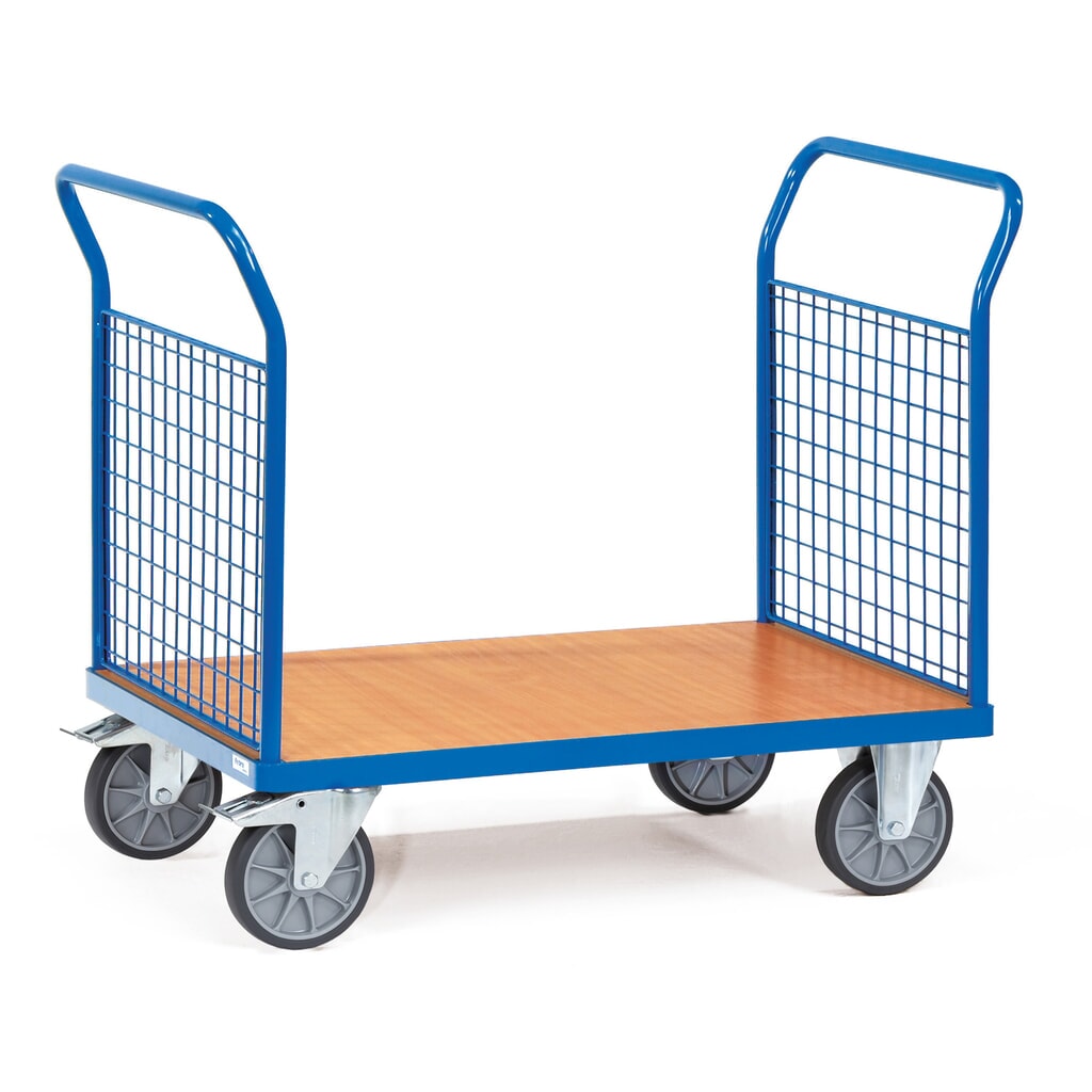 Plateauwagen fetra®, 2-zijdige gaaswanden, laadvlak bxd 800 x 1.200 mm Product afbeelding: Plateauwagen fetra®, 2-zijdige gaaswanden, laadvlak bxd 800 x 1.200 mm