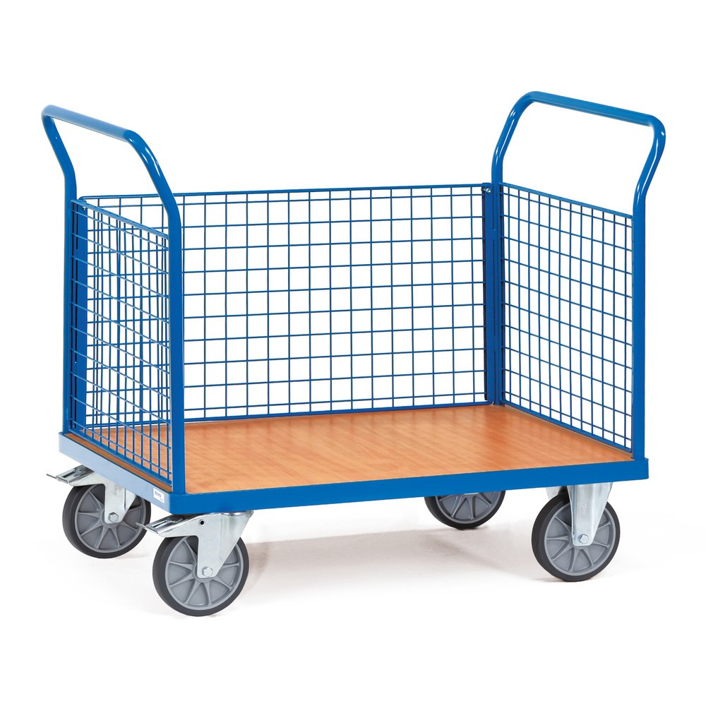 Product afbeelding: Plateauwagen fetra®, 3-zijdige gaaswanden, laadvlak bxd 700 x 1.000 mm