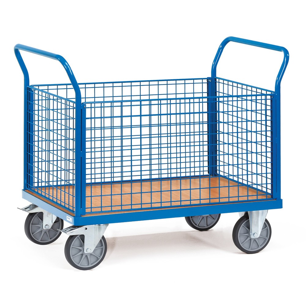 Product afbeelding: Plateauwagen fetra®, 4-zijdige gaaswanden, laadvlak bxd 800 x 1.200 mm