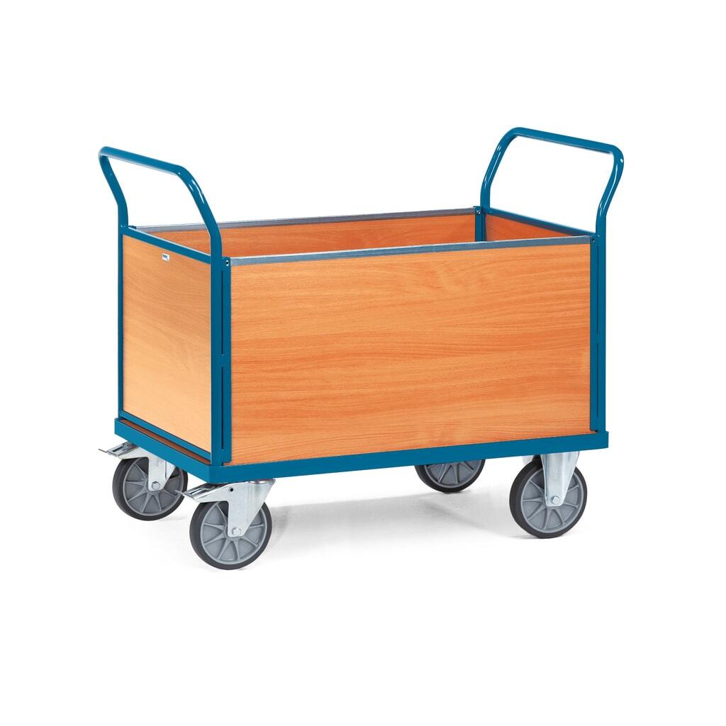 Plateauwagen fetra®, 4-zijdig met houten wanden