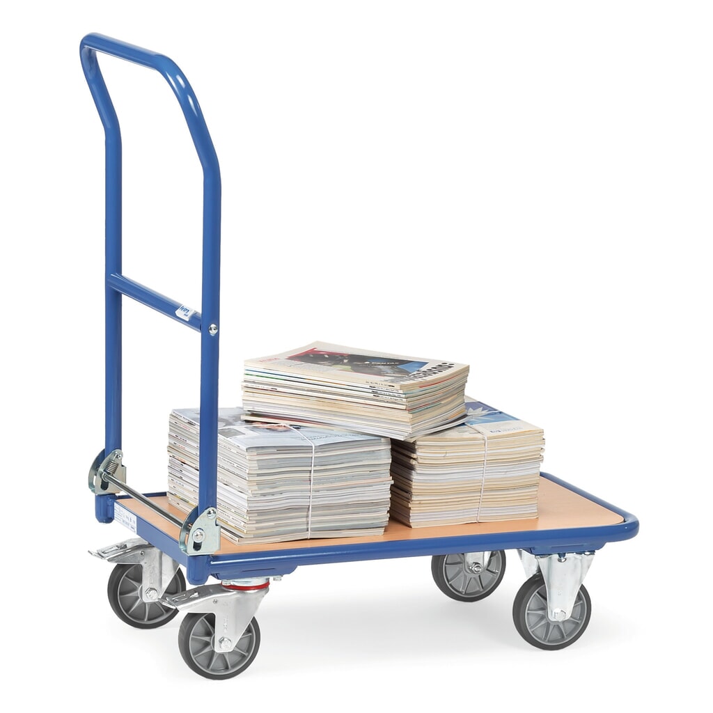 Plateauwagen fetra® met houten laadvlak, beugel inklapbaar, bxd 600 x 900 mm, draagvermogen 250 kg Productafbeelding nr. 3: Plateauwagen fetra® met houten laadvlak, beugel inklapbaar, bxd 600 x 900 mm, draagvermogen 250 kg