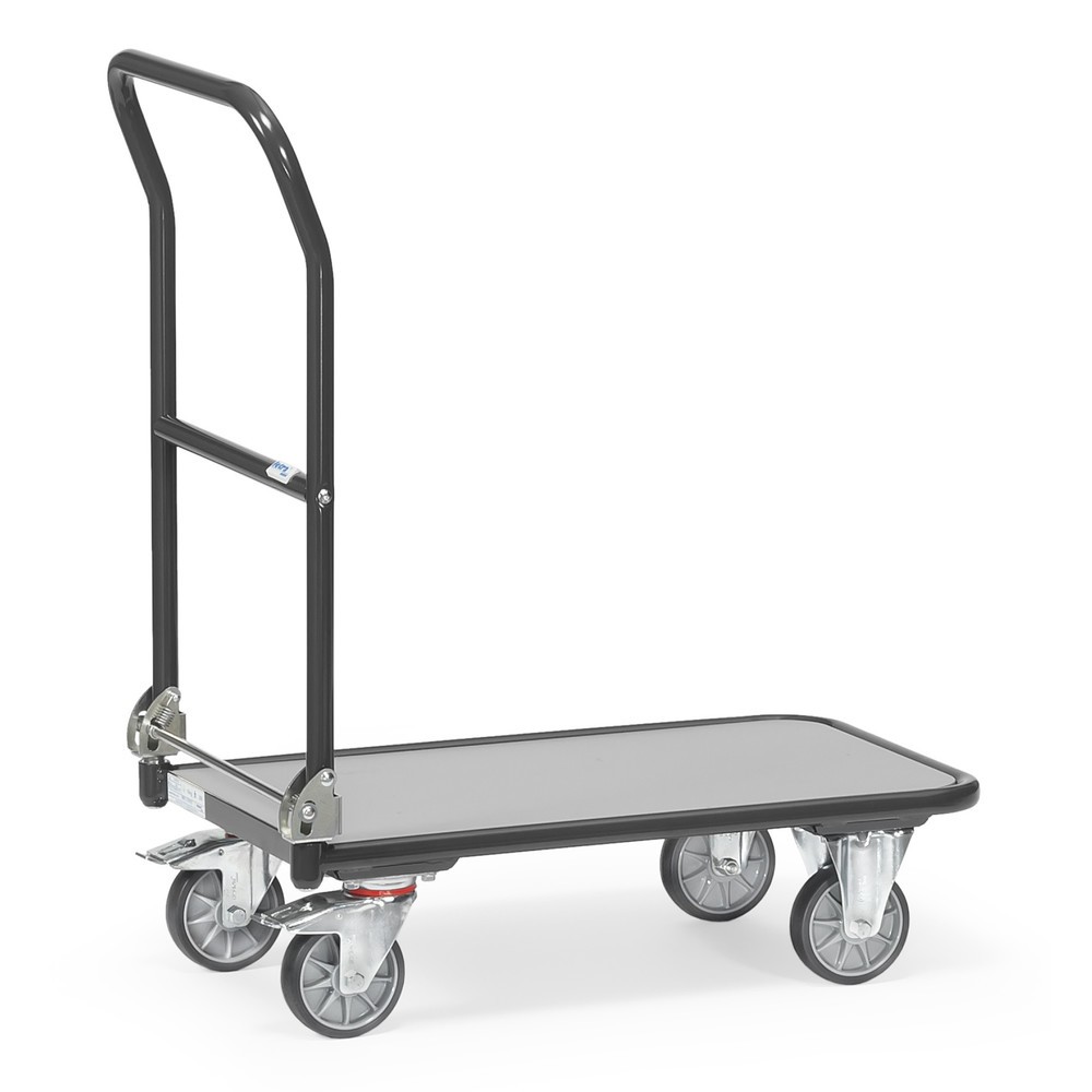 Product afbeelding: Plateauwagen fetra® met houten laadvlak, beugel inklapbaar, bxd 450 x 720 mm, draagvermogen 250 kg, antracietgrijs