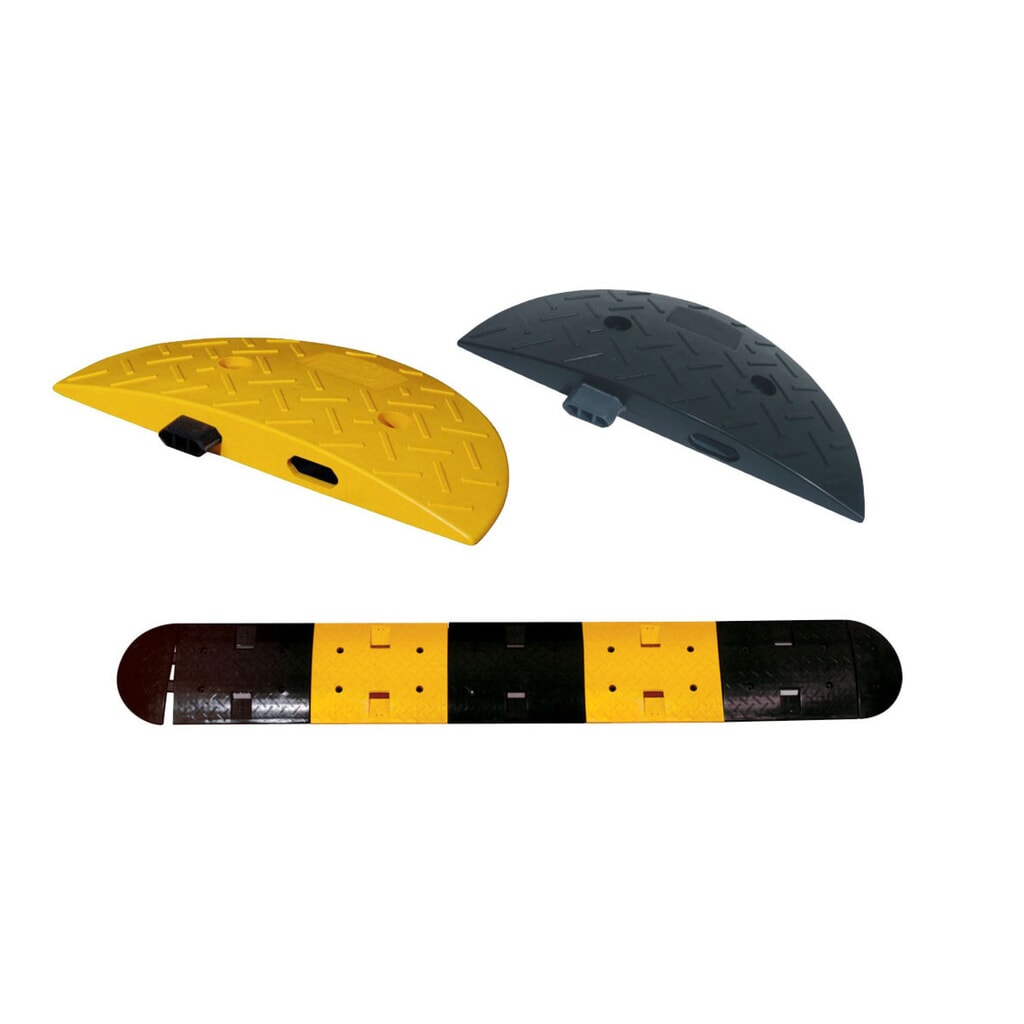 Verkeersdrempel van PP, bekleed met PVC, < 30 km/u, afsluitelement, geel Product afbeelding: Verkeersdrempel van PP, bekleed met PVC, < 30 km/u, afsluitelement, geel