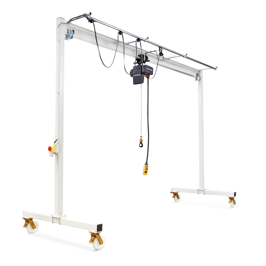 Portaalkraan VETTER® incl. elektrische takel LIFTKET met handmatige duwwagen, verrijdbaar, vrije breedte 3 m, draagvermogen 250 kg Product afbeelding: Portaalkraan VETTER® incl. elektrische takel LIFTKET met handmatige duwwagen, verrijdbaar, vrije breedte 3 m, draagvermogen 250 kg