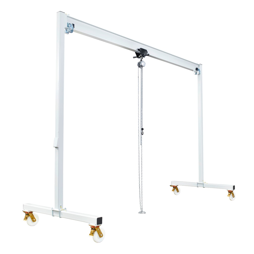 Portaalkraan VETTER® incl. katrolblok met rechte tandwielen en handmatige duwwagen, verrijdbaar, vrije breedte 3 m, draagvermogen 250 kg Product afbeelding: Portaalkraan VETTER® incl. katrolblok met rechte tandwielen en handmatige duwwagen, verrijdbaar, vrije breedte 3 m, draagvermogen 250 kg