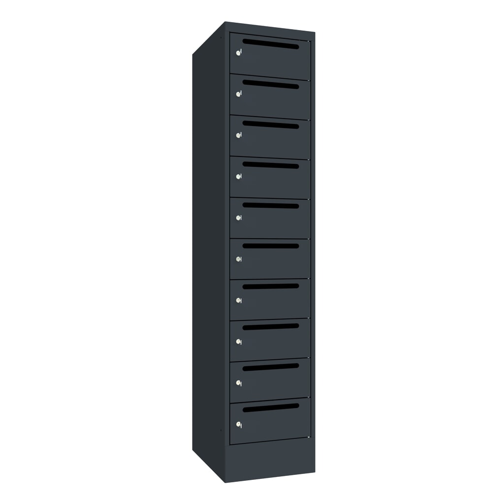 Postsorteerkast PAVOY, 1x 10 vakken, hxbxd 1.850 x 430 x 500 mm, antracietgrijs, antracietgrijs Product afbeelding: Postsorteerkast PAVOY, 1x 10 vakken, hxbxd 1.850 x 430 x 500 mm, antracietgrijs, antracietgrijs
