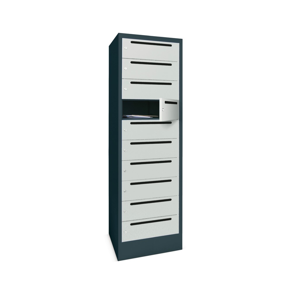 Product afbeelding: Postsorteerkast PAVOY, 1x 10 vakken, hxbxd 1.850 x 330 x 500 mm, zinkgeel, robijnrood