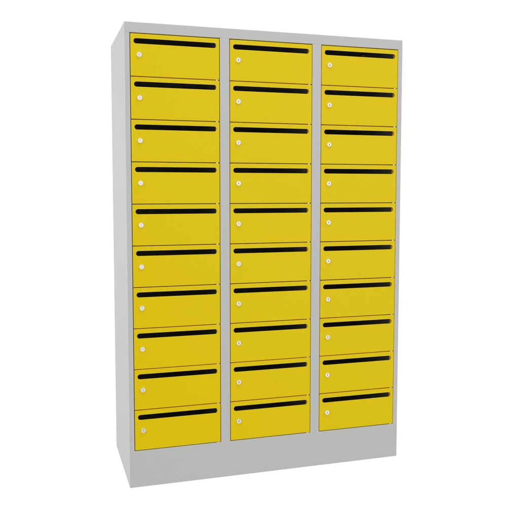 Productafbeelding nr. 1: Postsorteerkast PAVOY, 3x 10 vakken, hxbxd 1.850 x 1.230 x 500 mm, zinkgeel, lichtgrijs