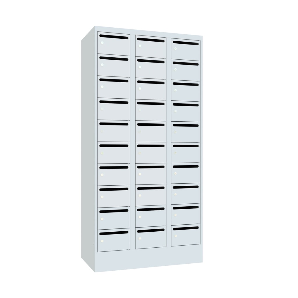 Postsorteerkast PAVOY, 3x 10 vakken, hxbxd 1.850 x 930 x 500 mm, lichtgrijs, lichtgrijs Product afbeelding: Postsorteerkast PAVOY, 3x 10 vakken, hxbxd 1.850 x 930 x 500 mm, lichtgrijs, lichtgrijs