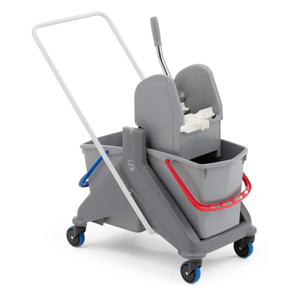 Productafbeelding nr. 7: Professionele set schoonmaakwagen Steinbock®, met twee emmers 2 x 15 liter, 5 x katoenmop 500 mm, 2-delige chromen steel, klapbare houder, 2 x microvezeldoek en combiruitenwasser
