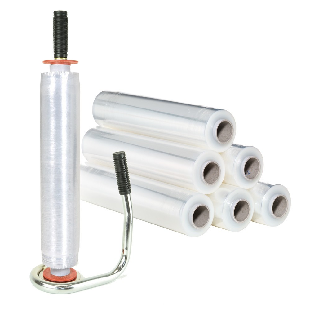 Productafbeelding nr. 2: Professionele stretchfolieset, 6 rollen, b x l 500 mm x 300 m, incl. 1 handstretchfolieapparaat met kunststof centreerschijven, transparant