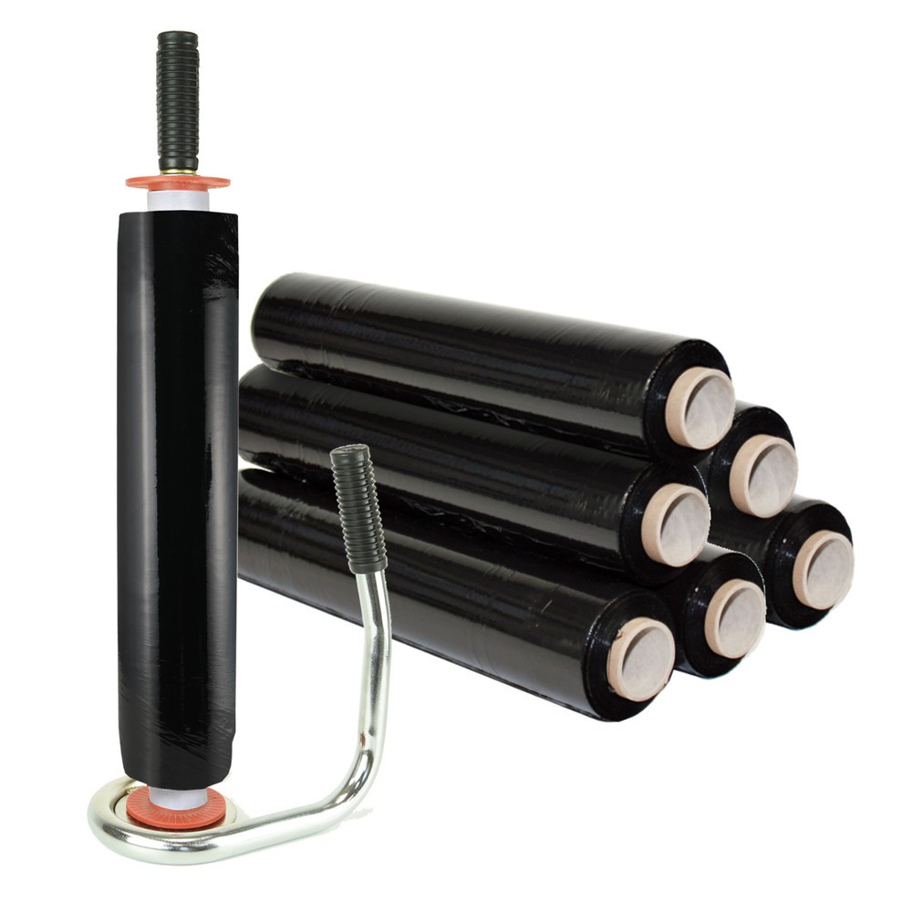 Productafbeelding nr. 2: Professionele stretchfolieset, 6 rollen, b x l 500 mm x 260 m, incl. 1 handstretchfolieapparaat met kunststof centreerschijven, zwart
