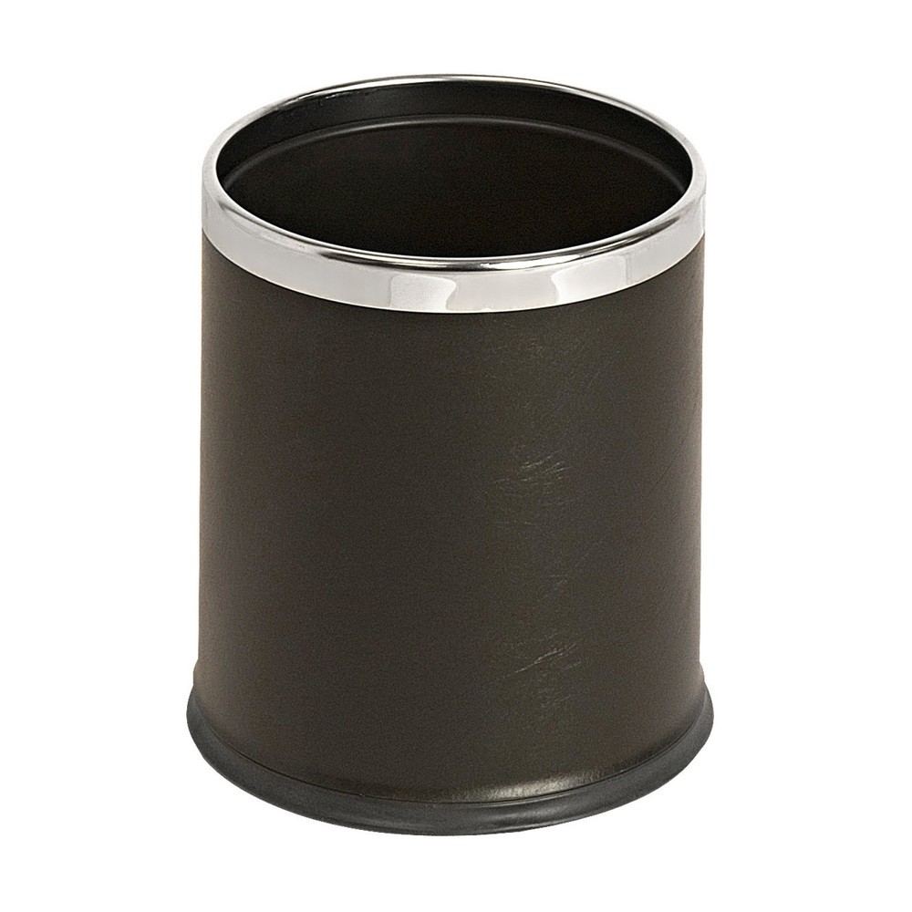 Product afbeelding: Prullenbak met lederlook, dubbelwandig, 10 liter, zwart, verchroomd