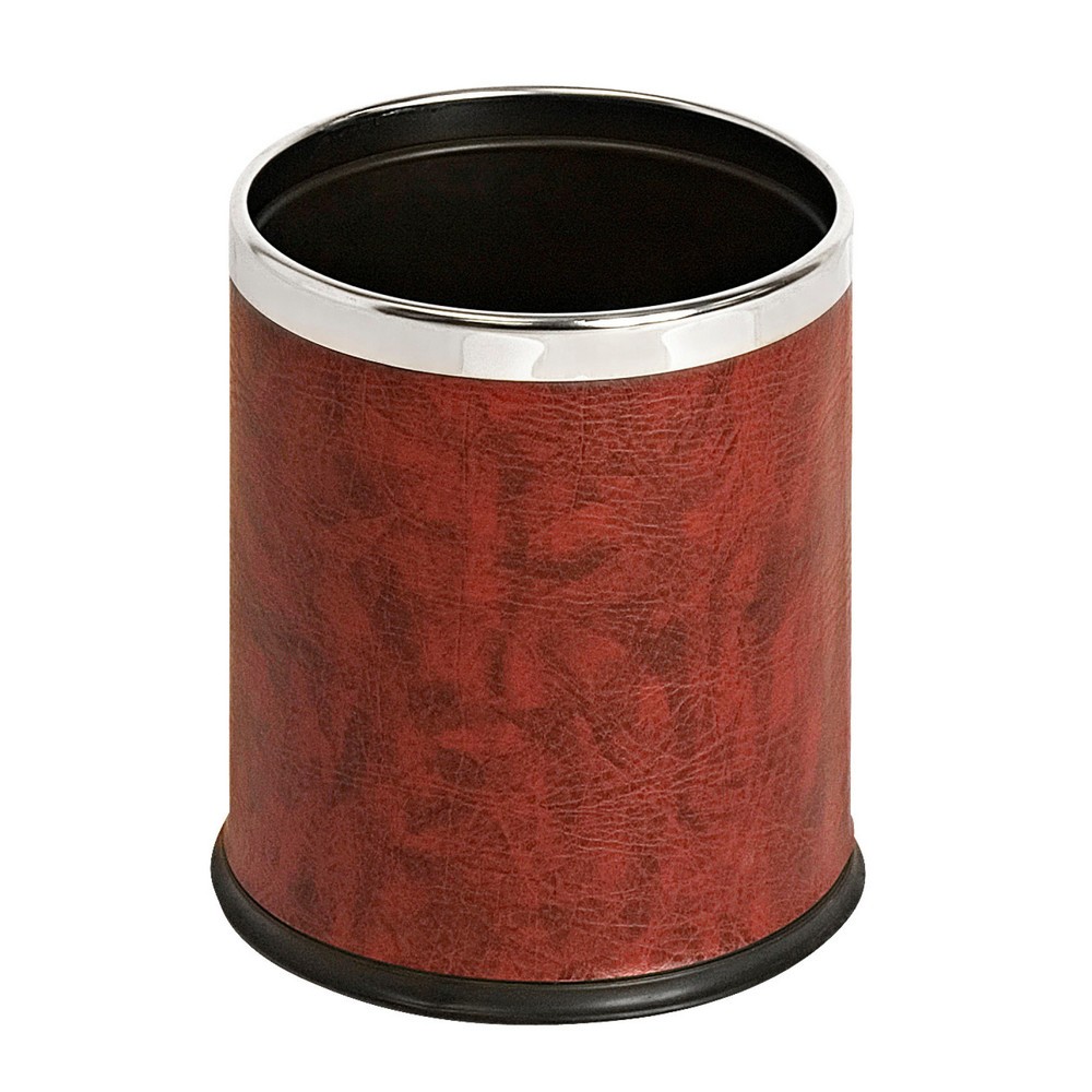 Product afbeelding: Prullenbak met lederlook, dubbelwandig, 10 liter, bordeaux, verchroomd