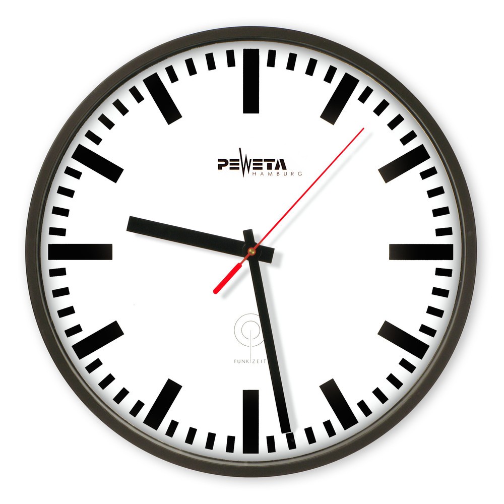 Product afbeelding: Radiografische wandklok PEWETA DCF77 type 130, cijferplaat met DIN-balken, Ø 300 mm, zwart