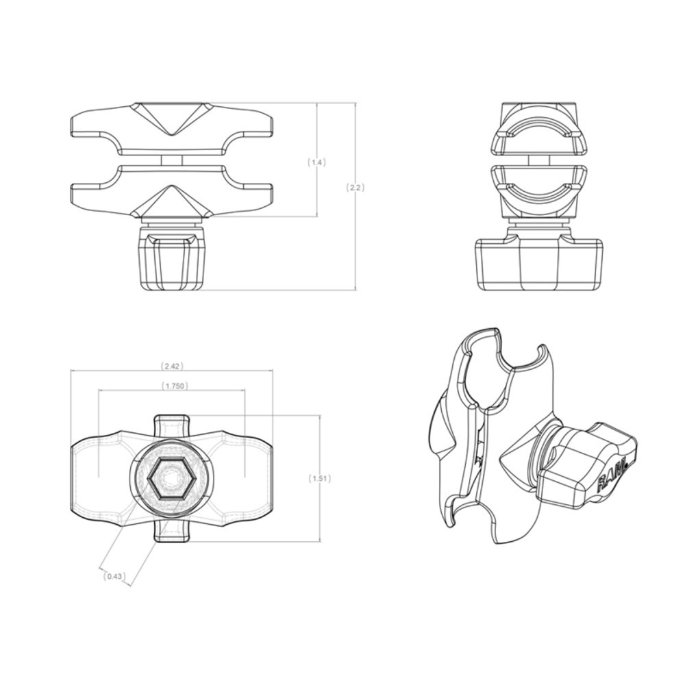 Productafbeelding nr. 3: RAM Mounts verbindingsarm kort (ca. 60 mm), voor B-kogels (1 duim)
