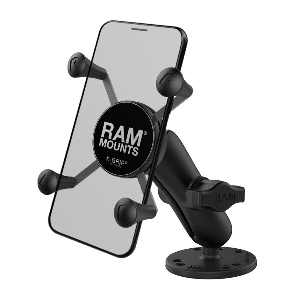 Productafbeelding nr. 1: RAM Mounts X-Grip opbouwhouder voor smartphones tot breedte 82,6 mm, B-kogel (1 duim), ronde basisplaat (AMPS), middellange verbindingsarm
