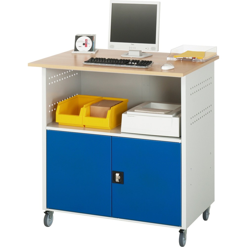 Productafbeelding nr. 2: RAU computertafel, h x b x d 1.150 x 1.100 x 800 mm, werkblad met beukendecor, met 2 openslaande deuren