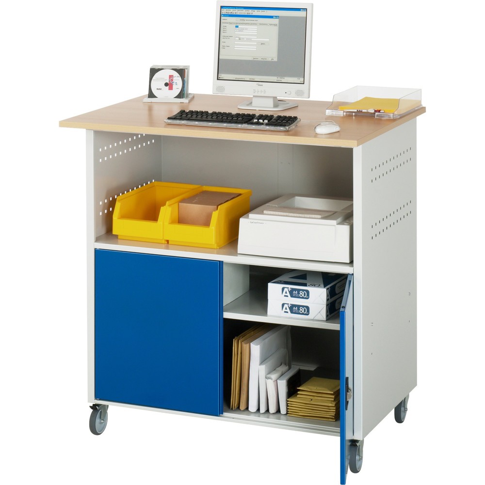 Productafbeelding nr. 3: RAU computertafel, h x b x d 1.150 x 1.100 x 800 mm, werkblad met beukendecor, met 2 openslaande deuren