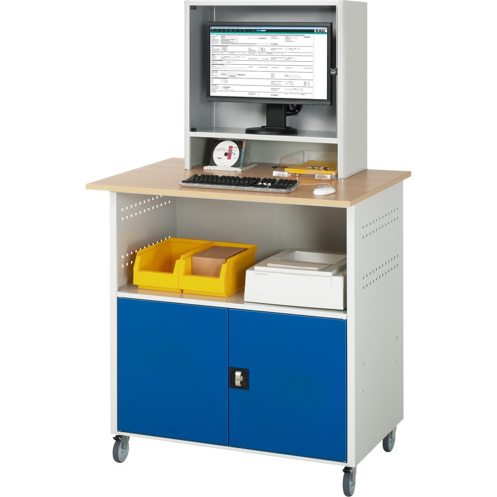 Productafbeelding nr. 2: RAU computertafel, h x b x d 1.860 x 1.100 x 800 mm, werkblad met beukendecor, met 2 openslaande deuren en monitorvak