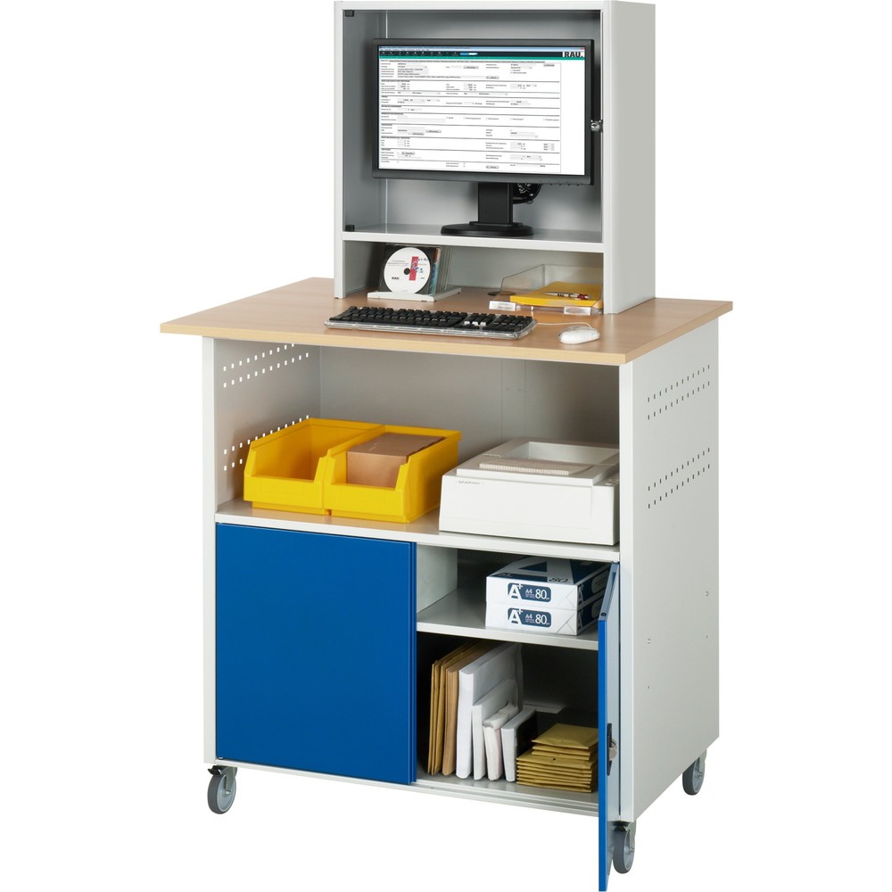 Productafbeelding nr. 3: RAU computertafel, h x b x d 1.860 x 1.100 x 800 mm, werkblad met beukendecor, met 2 openslaande deuren en monitorvak