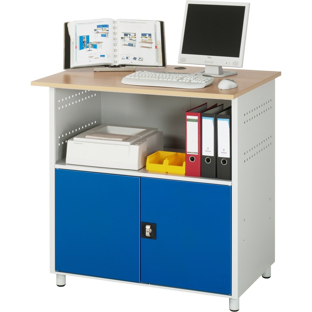Productafbeelding nr. 2: RAU computertafel, h x b x d 1.100 x 1.100 x 800 mm, werkblad met beukendecor, met 2 openslaande deuren en contactdooslijst