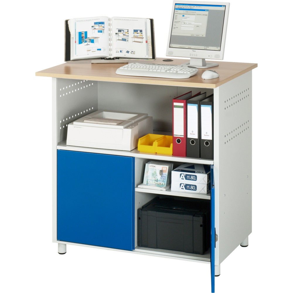Productafbeelding nr. 3: RAU computertafel, h x b x d 1.100 x 1.100 x 800 mm, werkblad met beukendecor, met 2 openslaande deuren en contactdooslijst