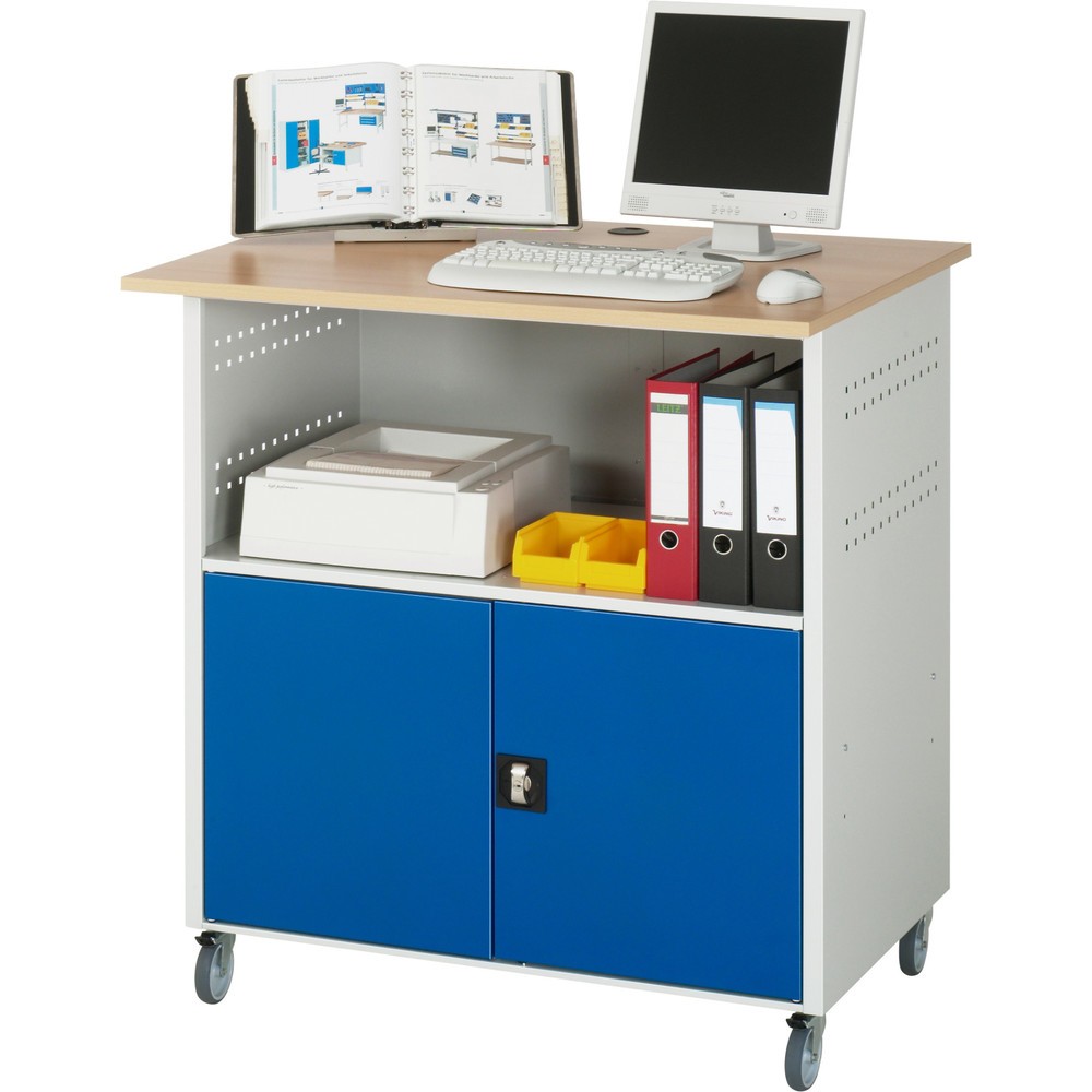 Productafbeelding nr. 2: RAU computertafel, h x b x d 1.150 x 1.100 x 800 mm, werkblad met beukendecor, met 2 openslaande deuren en contactdooslijst