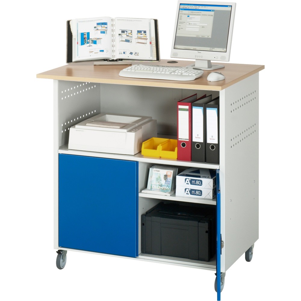 Productafbeelding nr. 3: RAU computertafel, h x b x d 1.150 x 1.100 x 800 mm, werkblad met beukendecor, met 2 openslaande deuren en contactdooslijst