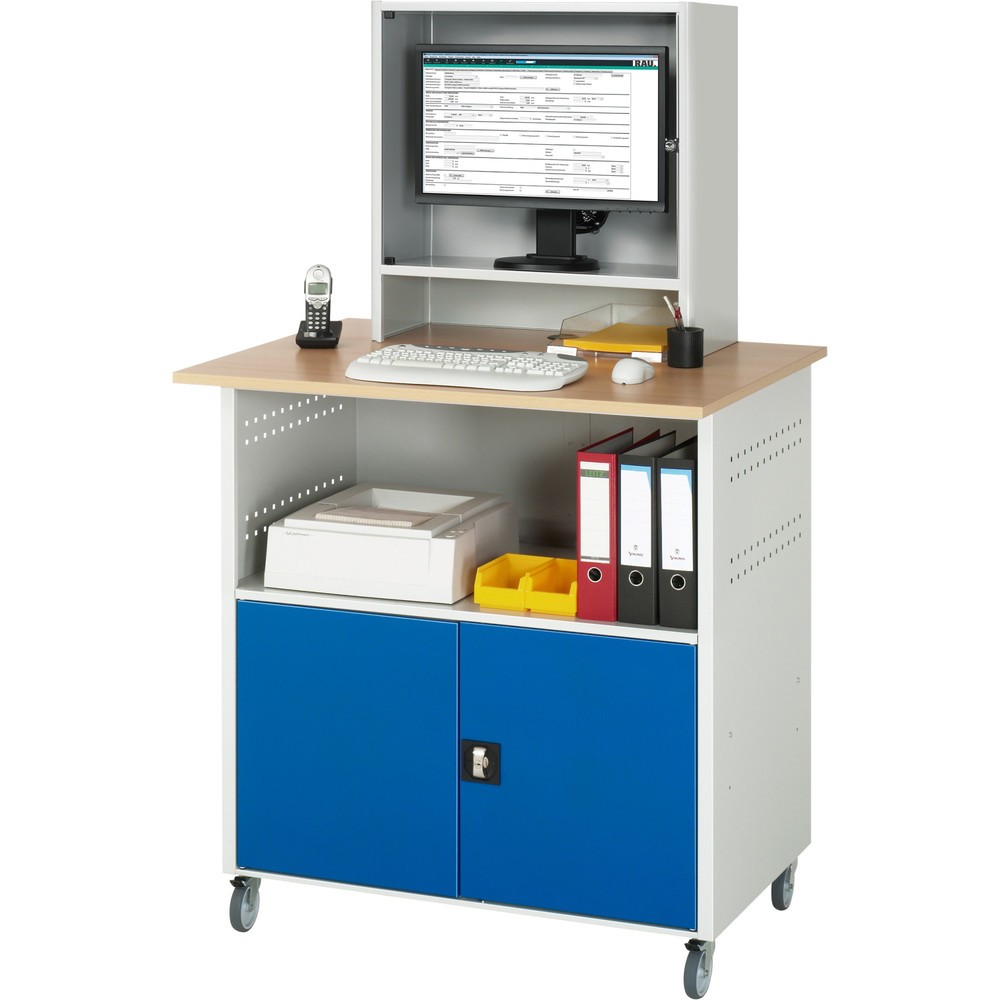 Productafbeelding nr. 2: RAU computertafel, h x b x d 1.860 x 1.100 x 800 mm, werkblad met beukendecor, met 2 openslaande deuren, contactdooslijst en monitorbehuizing
